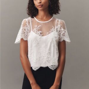 Anthropologie White Lace Top Small